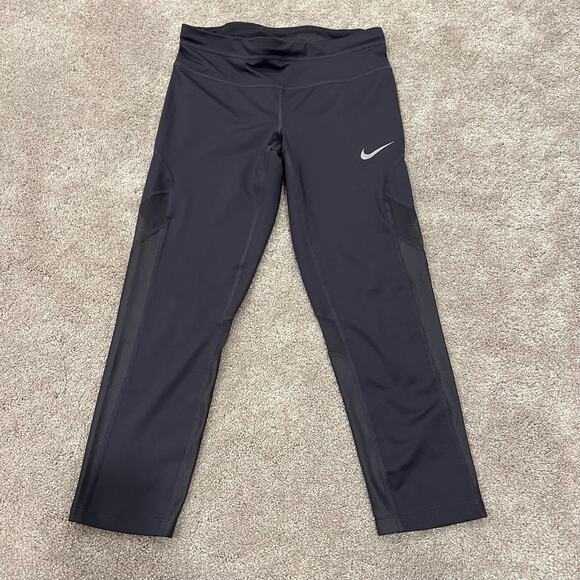 Nike Dri Fit Women's Cropped Legging Grey Size‎ Small Mesh Sides Drawstring - Picture 2 of 8